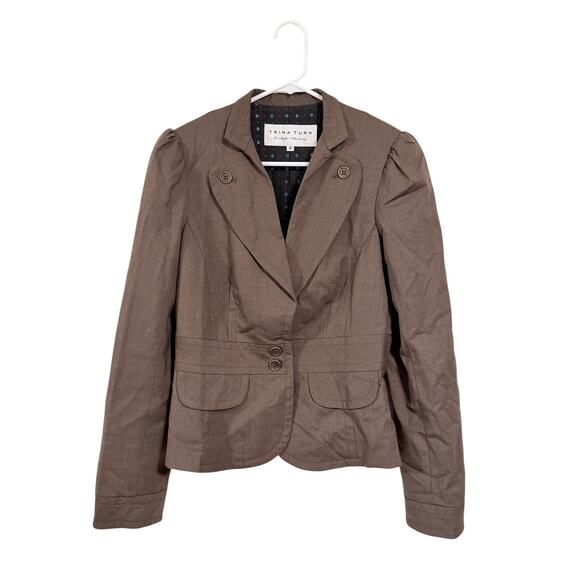 Trina Turk Jackets & Blazers - Trina Turk Brown Blazer Wool Blend Shoulder Pads Women's Size 6